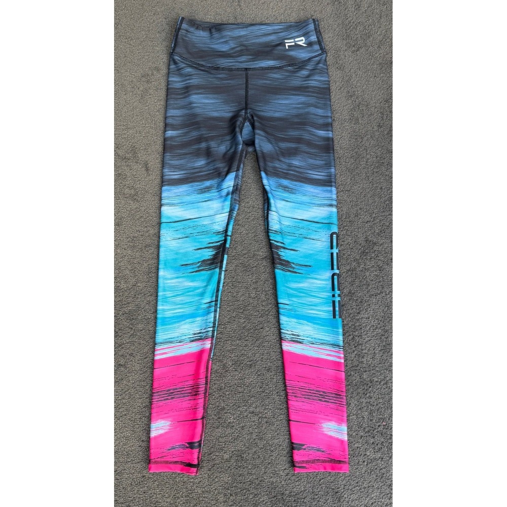 Fiber Womens High Waisted Ombre Brushstroke Leggings Grey Blue Pink Size SM